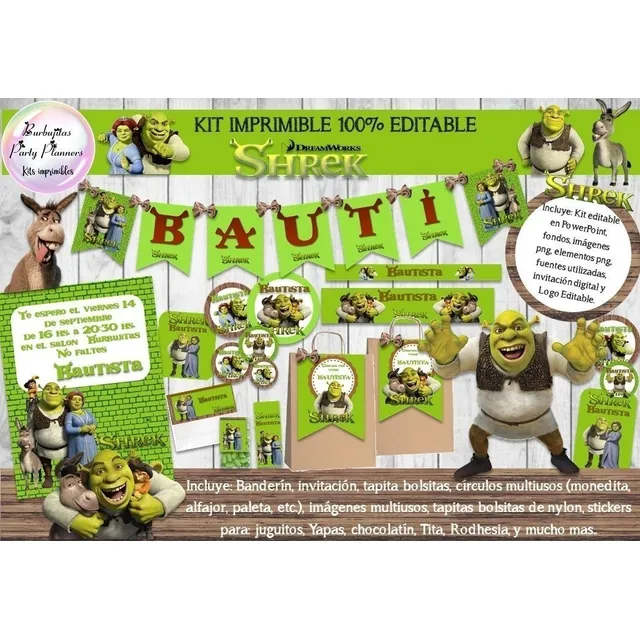 Kit Imprimible Candy Bar Shrek 100% Editable