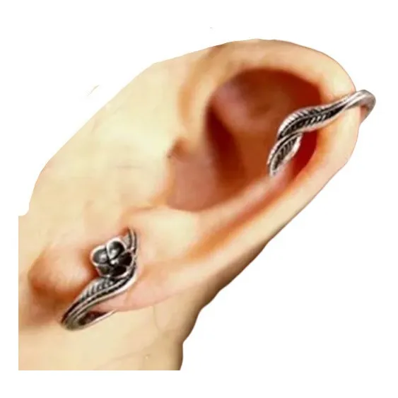 Zarcillo Solitario Ear Cuff Trepadores Moda Flor Rosa Hoja