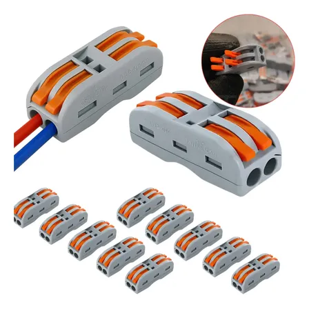 Kit 20 Emenda Rápida 2 Vias Alavanca Click Conectores De Fio Cinza