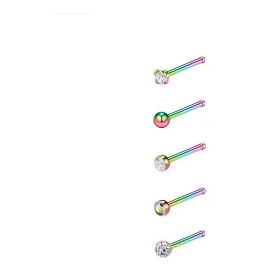 Set 5 Piercing Acero Quirúrgico Nariz Zirconia Punk Nostril Multicolor