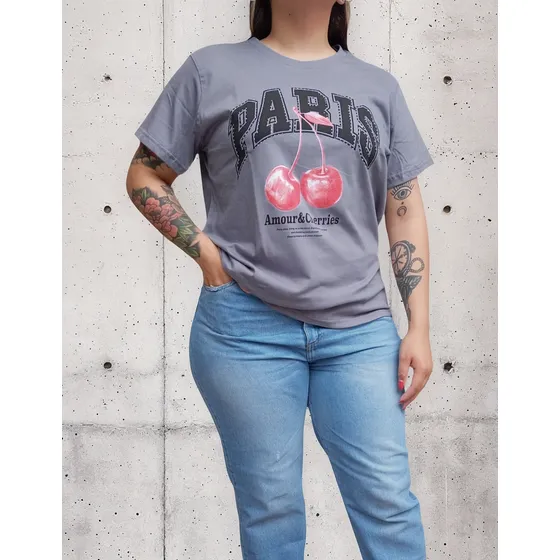Remera Algodón Premium Paris Estampa C/strass Dama T-especia