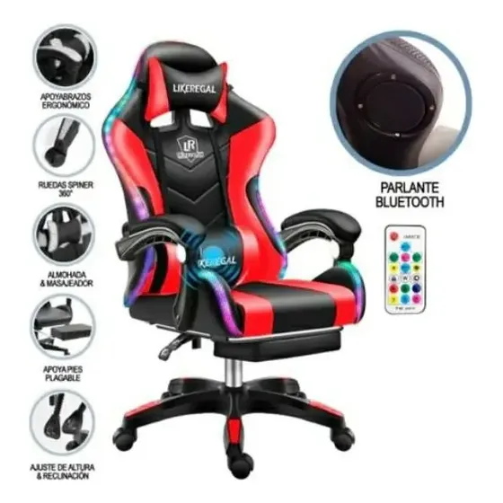 Silla Gamer 2RL SUPER GAMER Roja con Masajeador Lumbar y Luces RGB