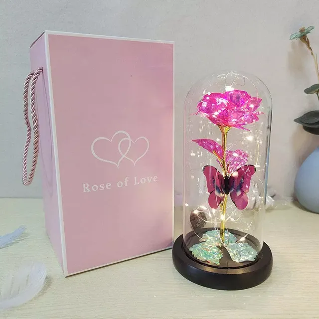 Rosa Eterna Tornasol Decoración Amor Luz Led Cúpula