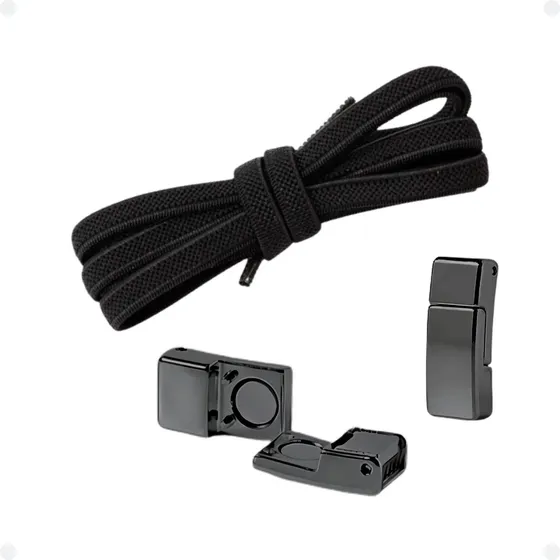 Cadarço Elástico Com Fecho Magnético Metal Cores Par Cor Preto