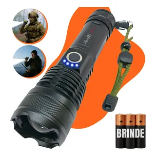 Lanterna Tática T9 Led Usb Recarregável Alto Brilho Potente Mais Forte Do Mundo Zoom Brielli Home Branco Preto