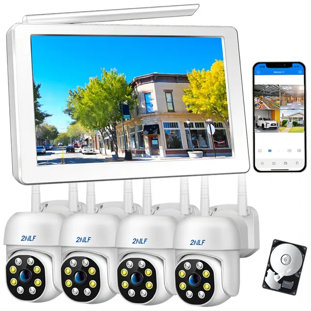 2NLF kit de 4 camaras vigilancia circuito cerrado Wifi NVR con pantalla con resolución de 2MP visión nocturna incluida blanca D574W