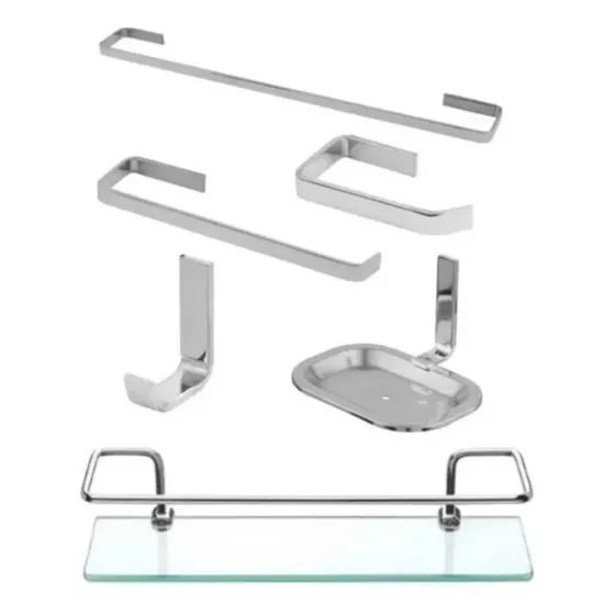 Kit Acessorios Para Banheiro Com 6 Peças Quadrado Inox Cor Cromado