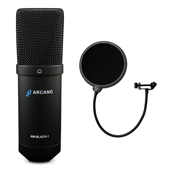 Sj Mic Arcano P/ Estúdio Black Usb 01 + Pop Filter Amf1