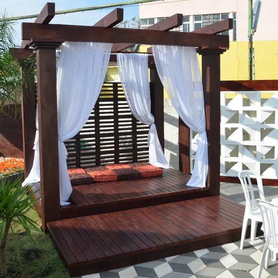 Cortina P/ Pergolado Voil 4 Folhas 1.5x 2,50m Área De Lazer