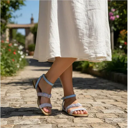 Rasteira Moleca Com Fivela Prende Ao Calcanhar Cor Azul