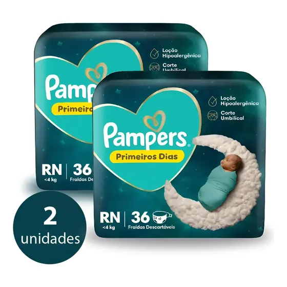 Kit 2 Pacotes Fraldas Pampers Premium Rn Até 4kg 36 Fraldas