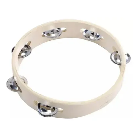 Pandero Madera 8 Pulgadas Sonajas Metal / Tecnocenter Color Blanco