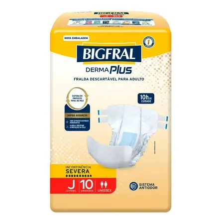 Fralda Bigfral Derma Plus Juvenil 10 Unidades Médio J