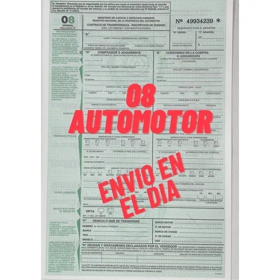 Formulario 08 Automotor  Recibilo En El Dia 