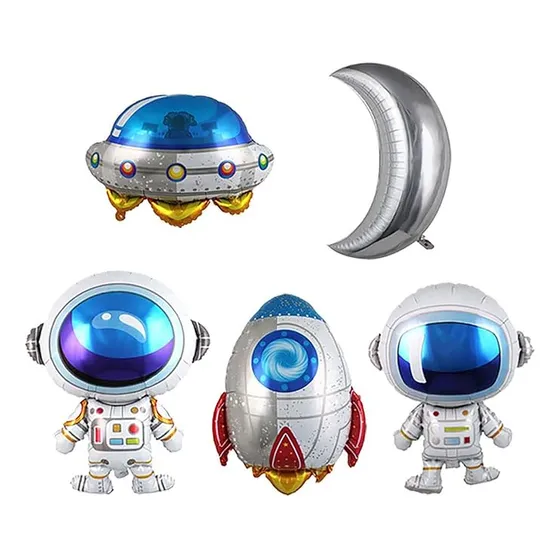 5 Globos Metálicos De Astronauta Cohete Fiestas Cumpleaños