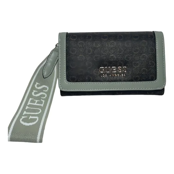 Billetera Guess Billetera Mujer Con Diseño Liso Color Gris Con Verde - 11cm X 17cm X 4cm