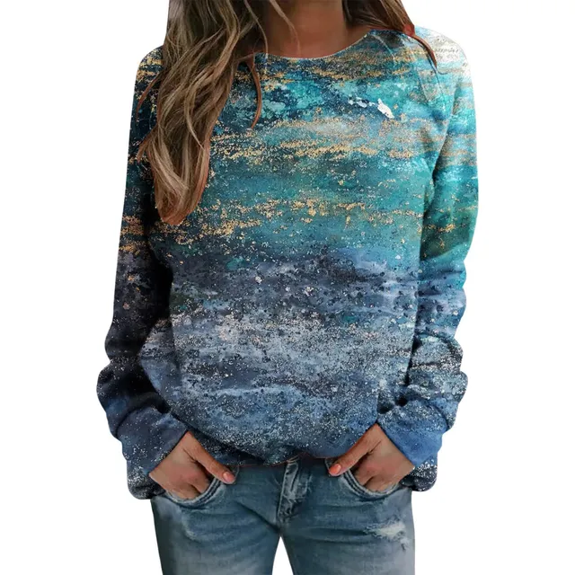 Sudadera Manga Larga Para Mujer Cuello Redondo Teñido Ligera