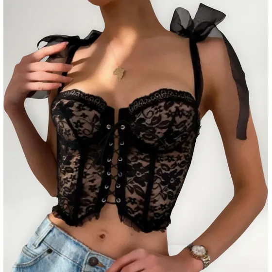 Top Corset Encaje Romántico Importado Shein Aesthetic 