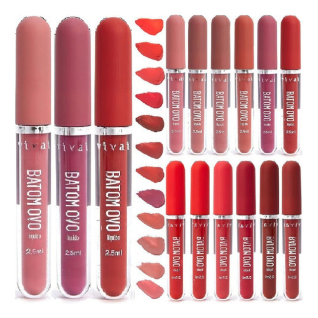 Kit 12 Batom Liquido Matte Ovo Vivai Coleção 12 Tons Kit 12 Batom Liquido Matte Ovo Vivai Coleção 12 Tons