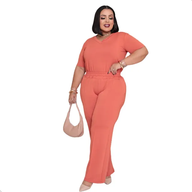 Conjunto Plus Size Calça Pantalona Wide Leg Malha Casual