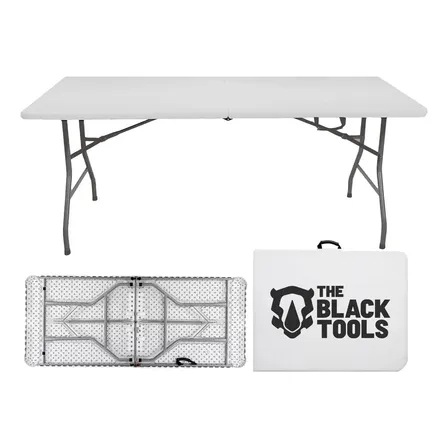 Mesa Dobrável Vira Maleta Com Alça Portátil 1.80m Para Camping Pesca Jardim Área Externa Tft1800 The Black Tools Branco