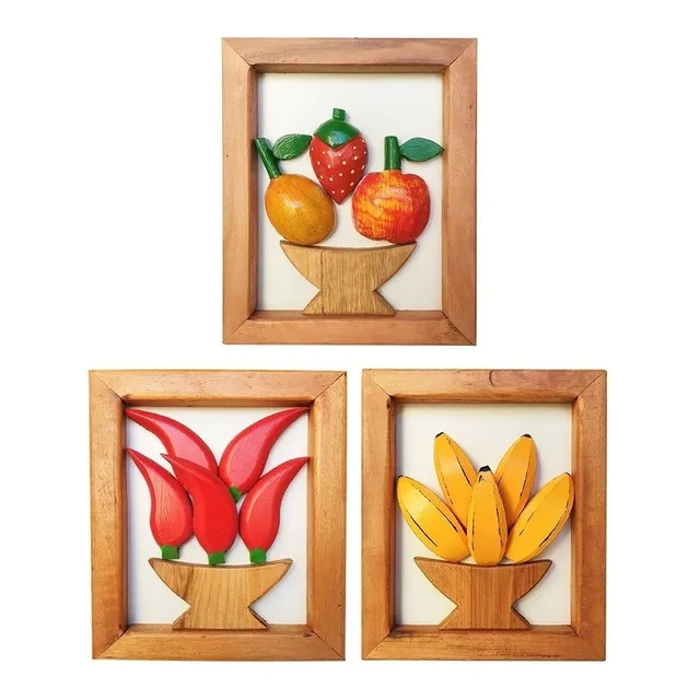 Escultura Banana Pimenta E Frutas De Madeira Artesanal Kit