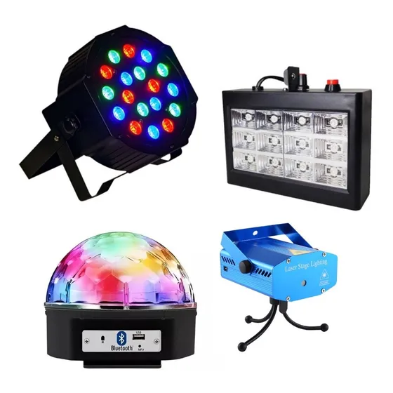 Kit Dj Balada Par Led 18w Mini Laser Globo Rgb Strobo Festa