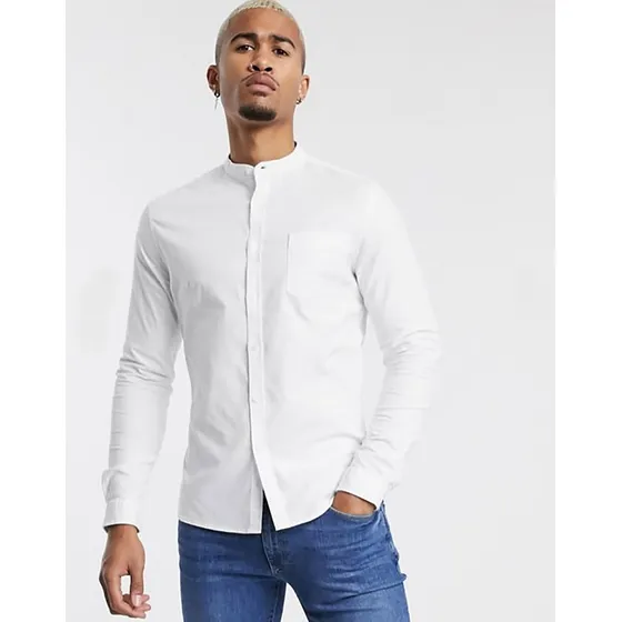 Camisa Cuello Mao Slim Fit Algodon #1111 De Caballero
