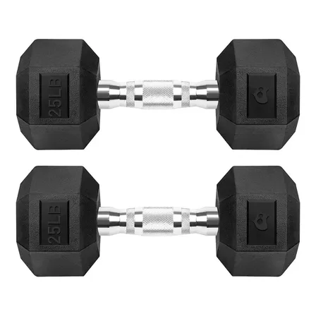 Par Mancuernas Hexagonales Caucho 25lb 11.33 Kg Gym Crossfit Color Negro