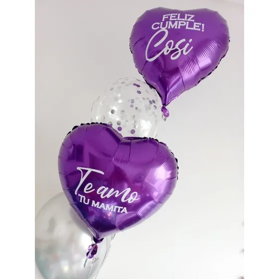 Set Globos Inflados 2 Personalizados + 2 Latex Con Helio