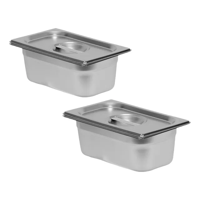 Kit Cuba Gn 1/9 100mm Gastronomica 2 Un Inox 1l Com Tampa 