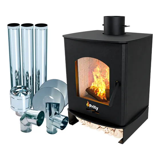 Calefactor A Leña Pk-1 Para 85 M2 + Kit Pared Simple