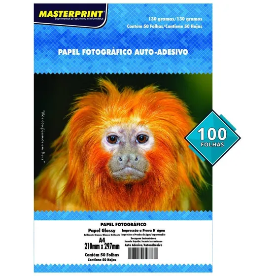 Papel Fotográfico Adesivo 130g A4 Glossy Masterprint 100 Fls Cor Branco