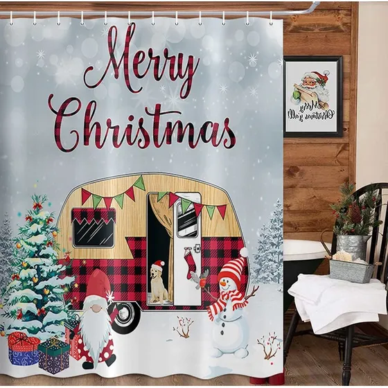 Cortina Ducha Camper Navidad Casa Rural Invierno Camping X