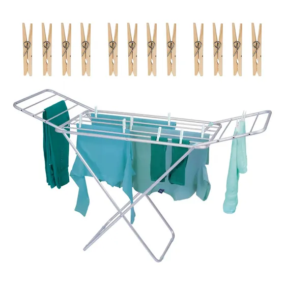 Set Mor Tendedero Extensible Alumini 9.3m Ropa + 12 Palillos