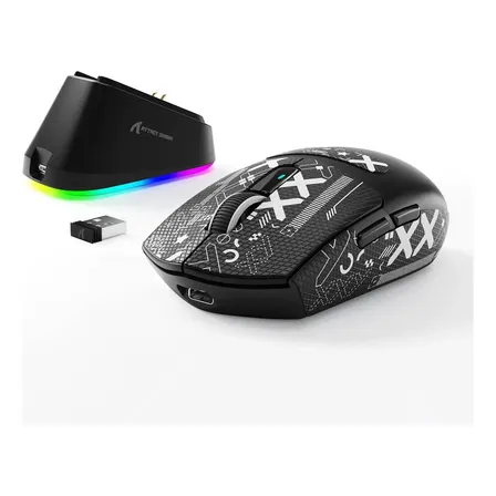 Attack Shark X6 Mouse Gamer Inalámbrico Recargable, 1k Hz, 26000dpi Raton Gamer Con Base De Carga Magnética Rgb, Paw3395 Sensor Óptico, Botones Programables, 2.4 Ghz/bluetooth/usb-c, Negro