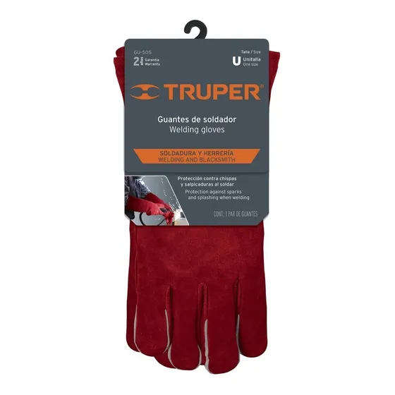 Guantes Largos Rojos De Carnaza Para Soldador Truper