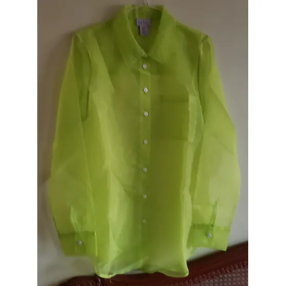 Blusa Tela Transparente Color Verde Limón, Talla S
