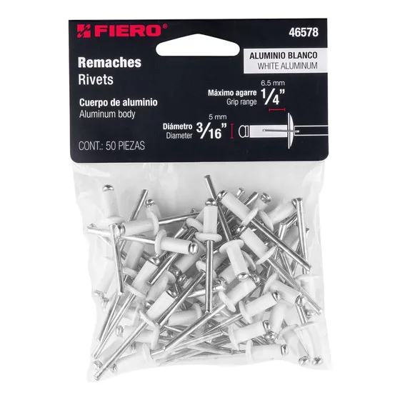 Remaches 3/16''x1/4'' Ala 3/8'' Bolsa C/50 Fiero 46578