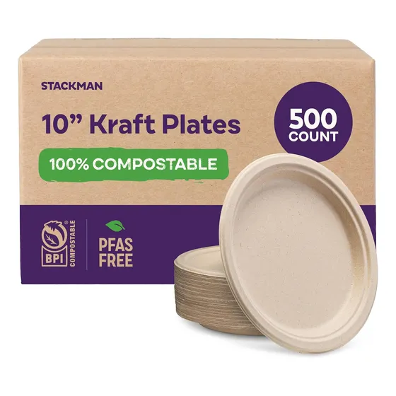 100% Compostable Paper Plates 10 Inch Bulk [500 Count] ...