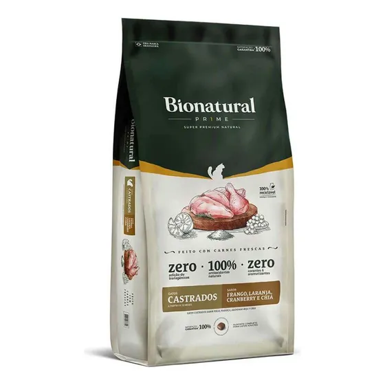 Ração Bionatural Para Gatos Castrados Sabor Frango 7,5kg