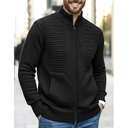 Jaqueta Masculina Zíper Bolsos Blusa De Frio Grossa Lã Trico