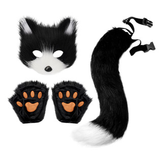 Máscara De Gato Y, Conjunto De Guantes Y Colas, Máscara Therian De Gato Peludo, Accesorio De Disfraz De Animal De Halloween Máscara De Gato Y, Conjunto De Guantes Y Colas, Máscara Therian De Gato Peludo, Accesorio De Disfraz De Animal De Halloween