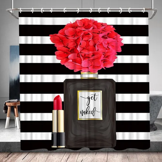 Raya Blanca Negra Cortina Ducha Botella Perfume Lapiz