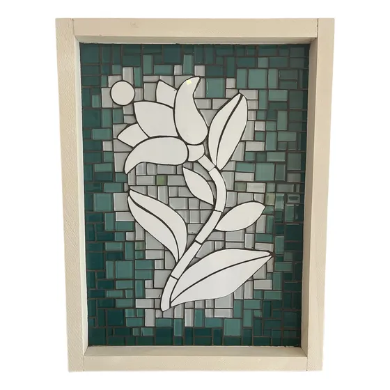Cuadro Flor Con Azulejos Y Venecitas Marco Madera 40x30