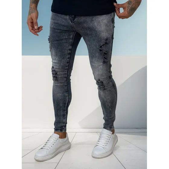 Calça Skinny Preta Rasgada Masculina Jeans C/ Elastano Lycra