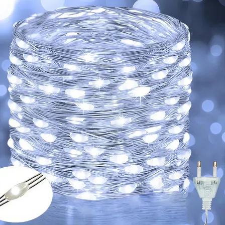 Cordão De Luz Natal Fio Fada 800leds 100m 8 Modos Pisca Casa Branco Frio 127/220v