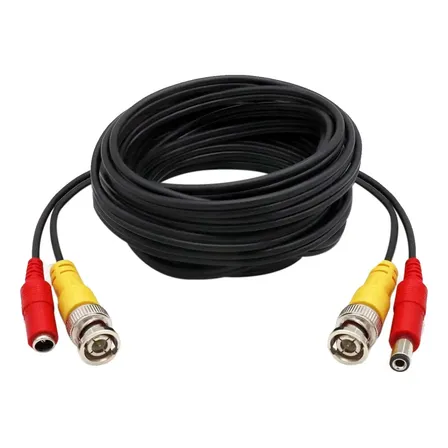 Cable Adaptador BNC Negro de 20 Metros para Cámara de Seguridad y DVR