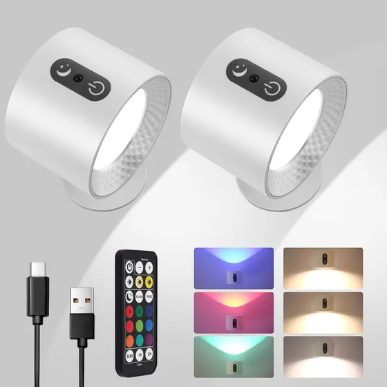 Sondiko Aplique Inalámbrico Control Remoto Recargable 2pcs Color Blanco