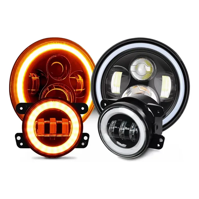 Par Faros 7'' H4 Led Redondo Ojo Ángel + Antiniebla Led 4''